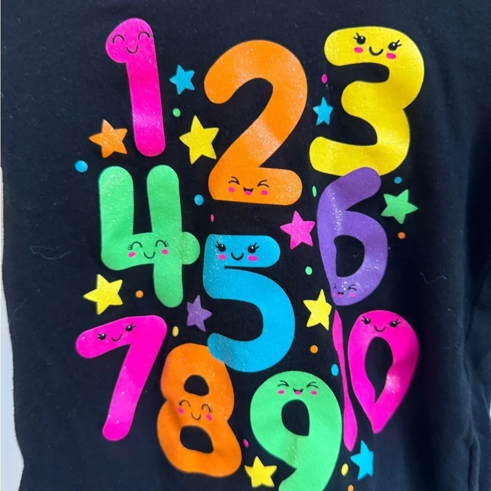 NWOT The Children’s Place 3T Girls Black Sparkly Multicolor Number Short Sleeve